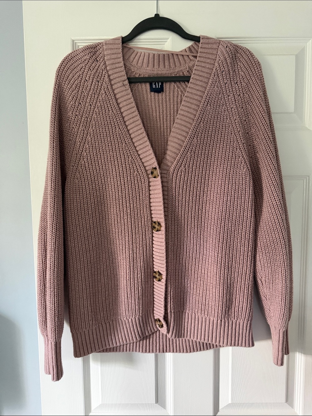 GAP Pink Ribbed Button-Front Cardigan